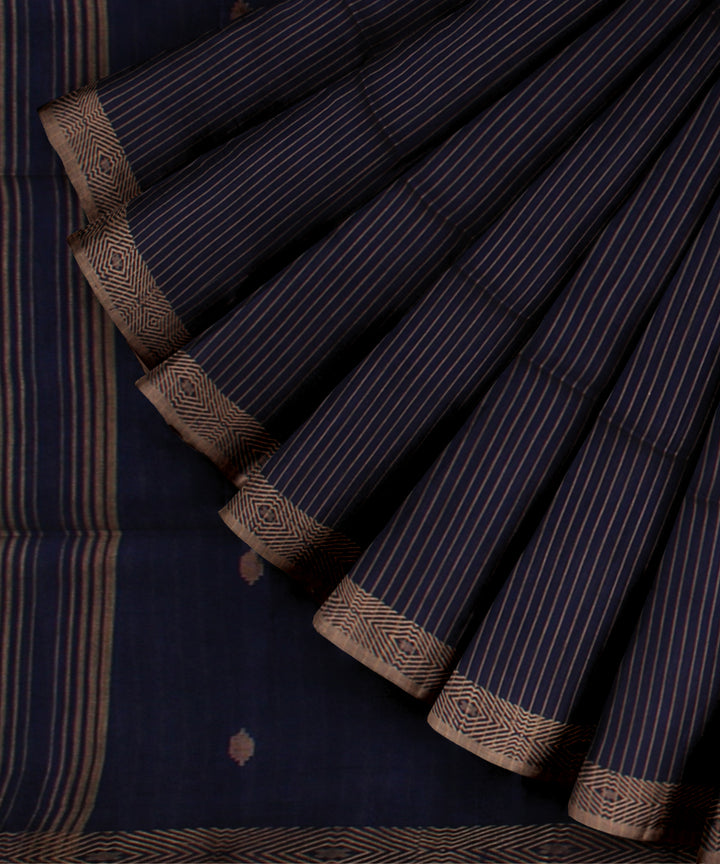 Navy blue striped handwoven jamdani cotton saree