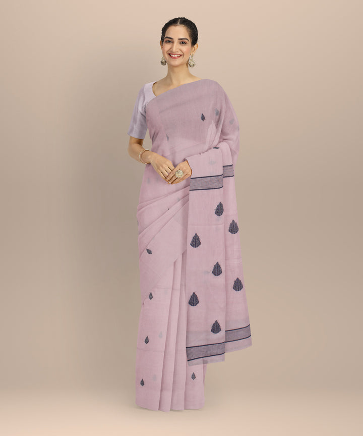 Pink blue handwoven cotton jamdani saree