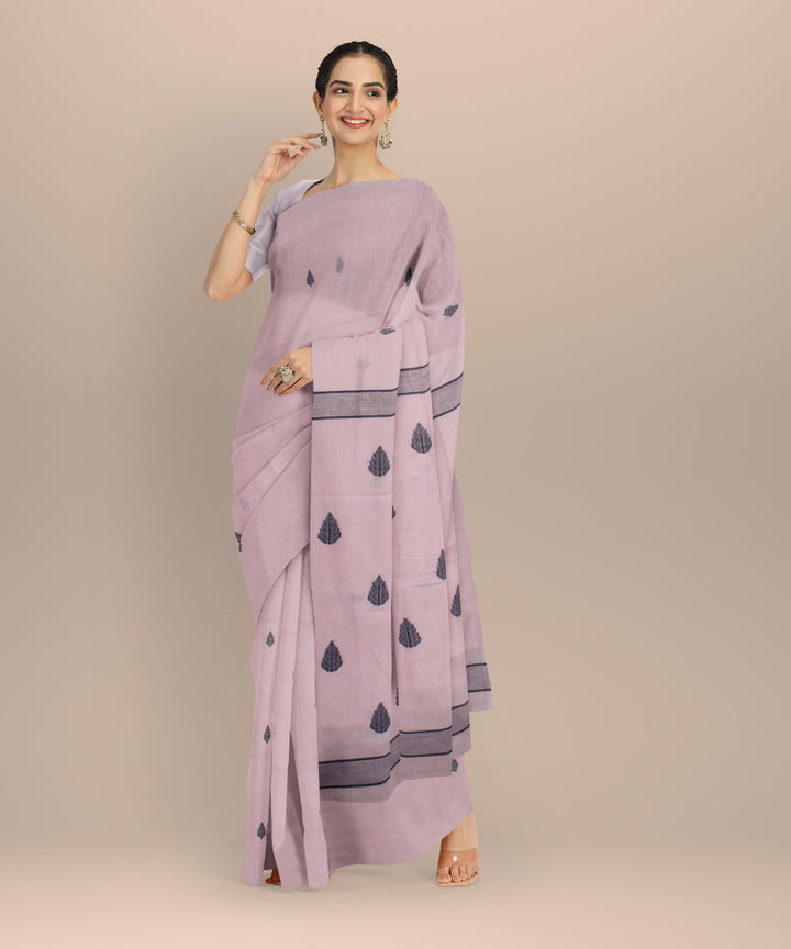 Pink blue handwoven cotton jamdani saree