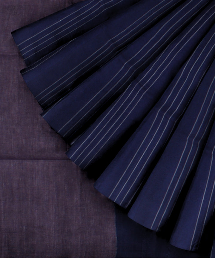 Navy blue striped handwoven cotton jamdani saree