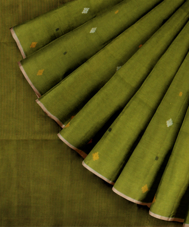 Light green muti color buti handwoven cotton jamdani saree