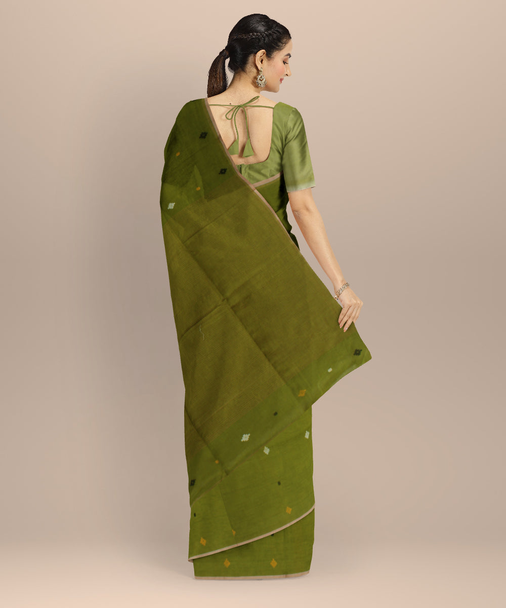 Light green muti color buti handwoven cotton jamdani saree