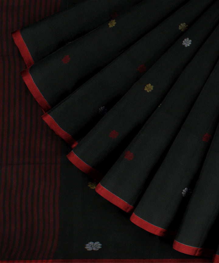Dark green muti color buti handwoven cotton jamdani saree
