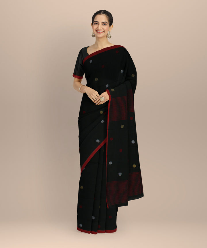 Dark green muti color buti handwoven cotton jamdani saree