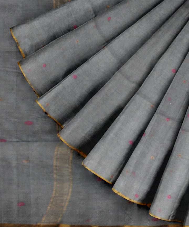 Grey muti color buti handwoven cotton jamdani saree