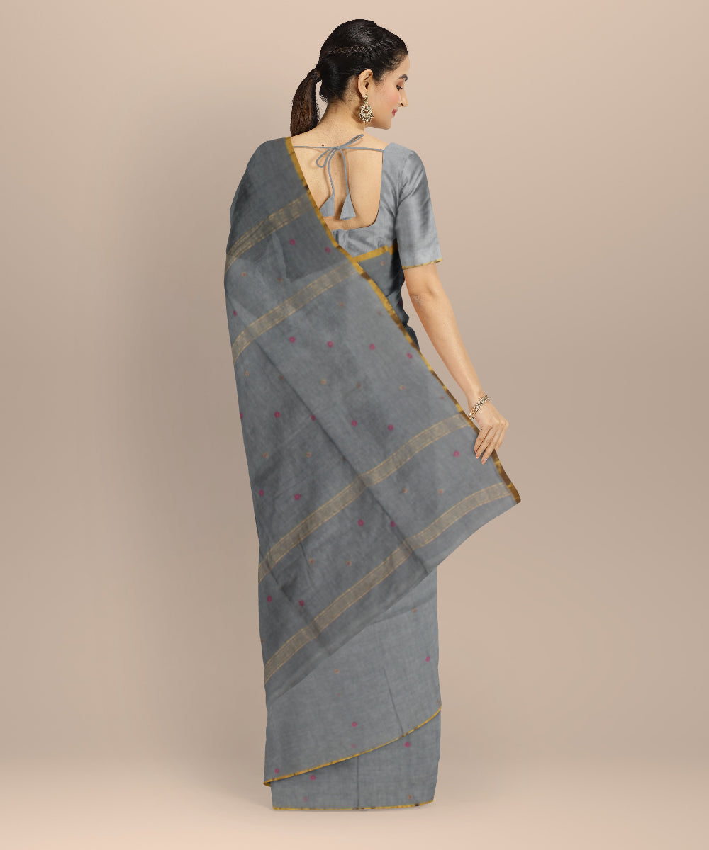 Grey muti color buti handwoven cotton jamdani saree