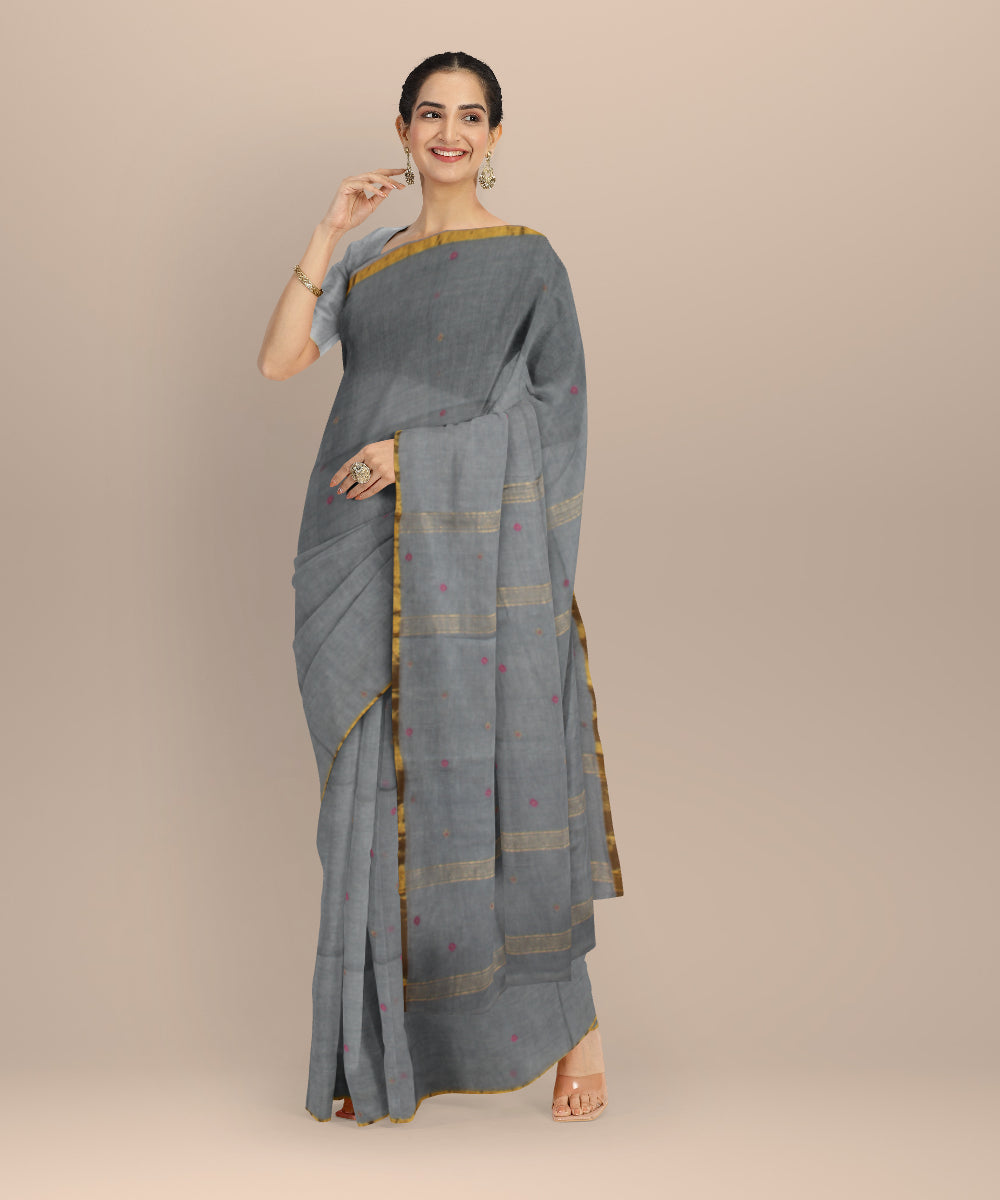 Grey muti color buti handwoven cotton jamdani saree