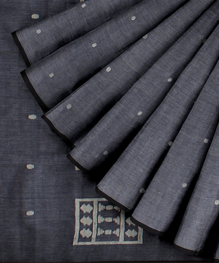 Grey blue handwoven cotton jamdani saree