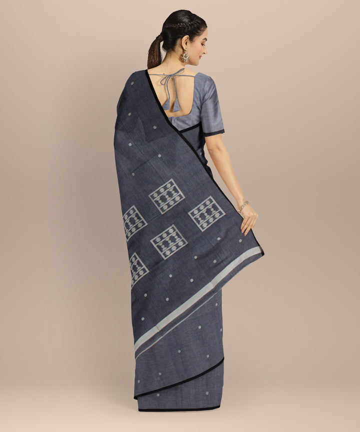 Grey blue handwoven cotton jamdani saree