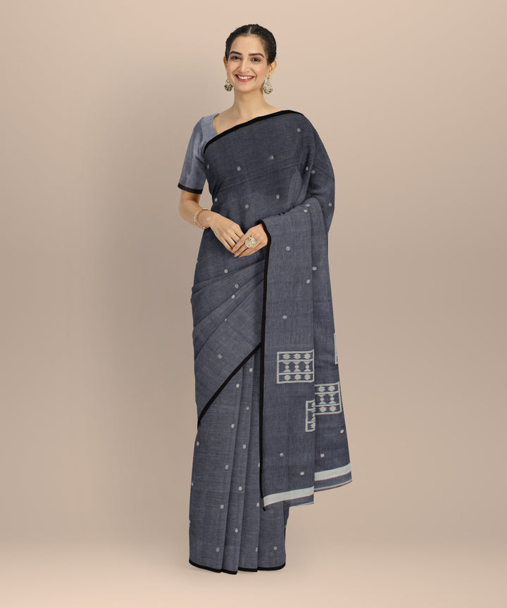 Grey blue handwoven cotton jamdani saree