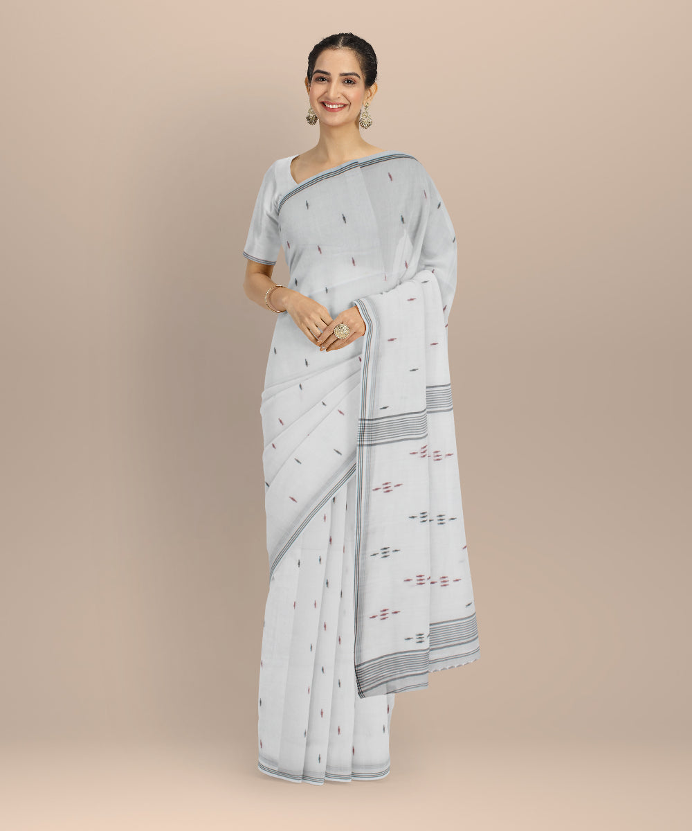 White black buti handwoven cotton jamdani saree