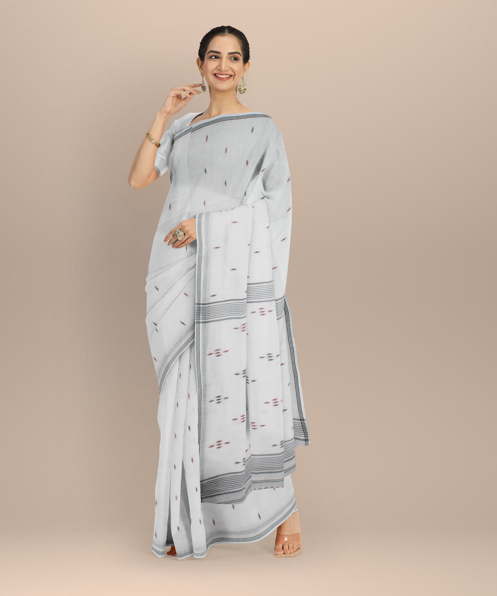 White black buti handwoven cotton jamdani saree