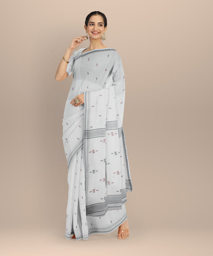 White black buti handwoven cotton jamdani saree