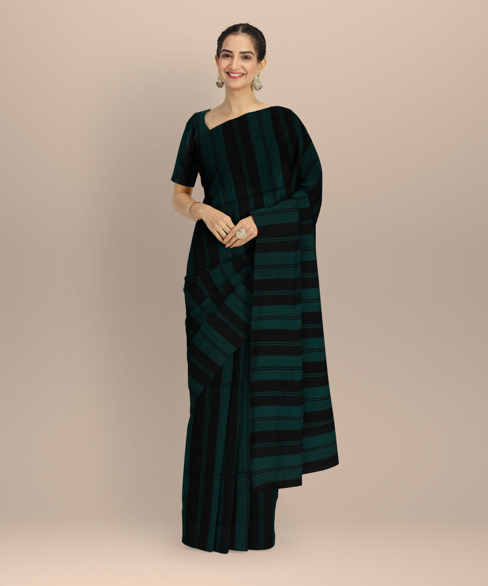 Black green handwoven cotton jamdani saree