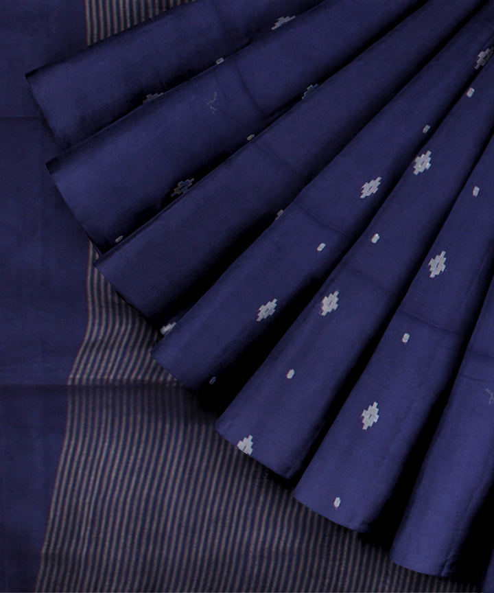 Navy blue buti handwoven cotton jamdani saree