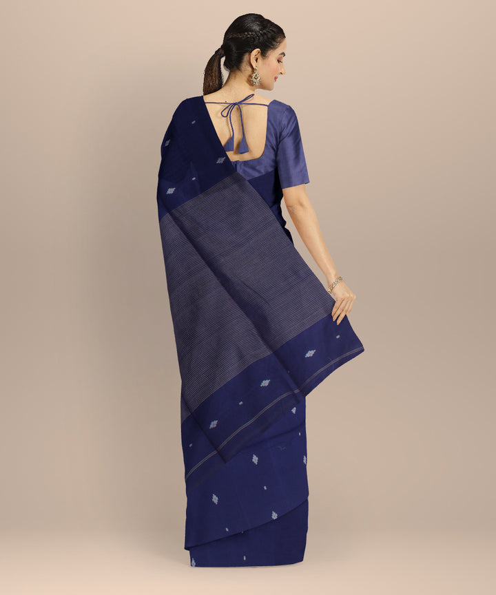 Navy blue buti handwoven cotton jamdani saree