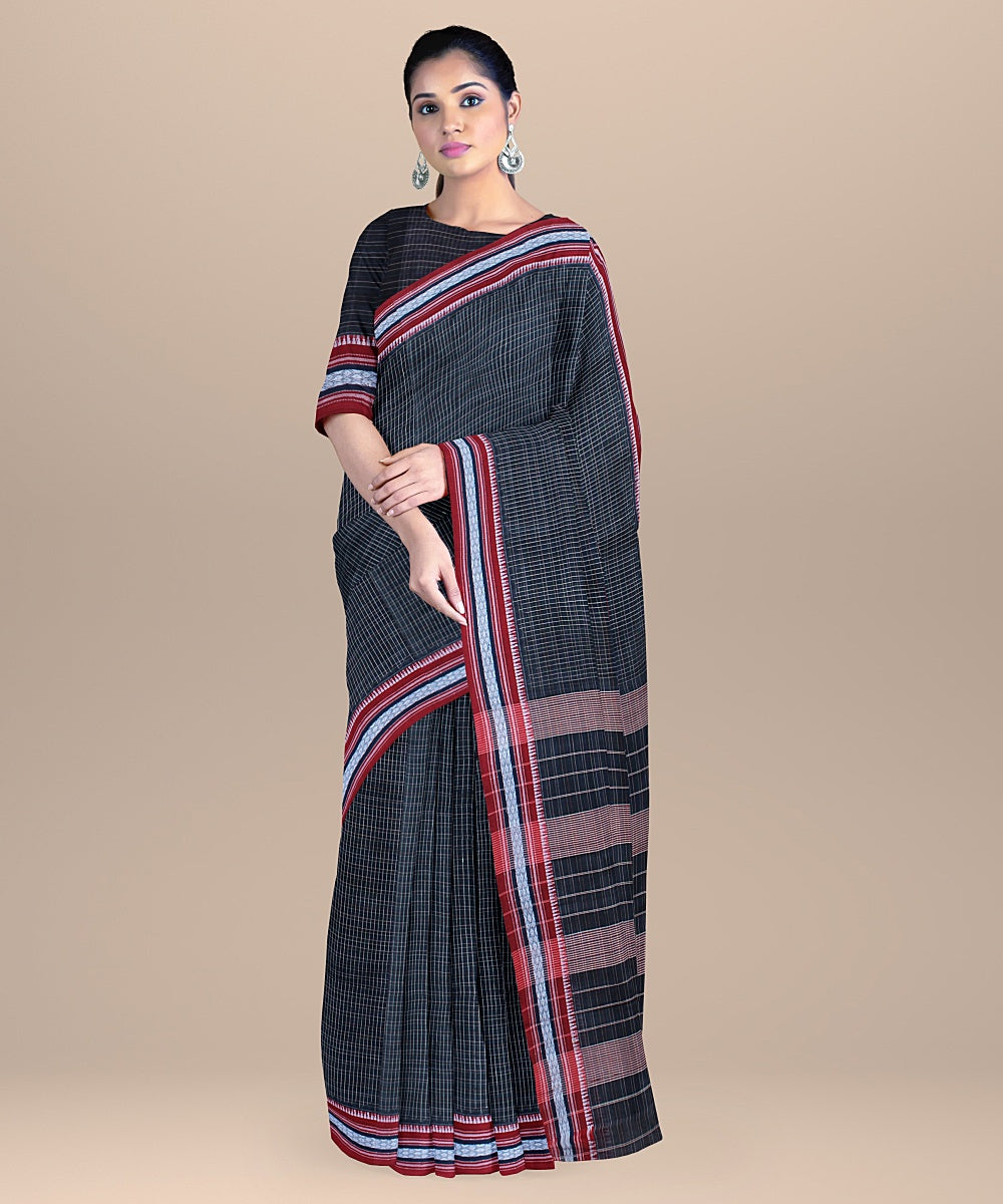 Navy blue red handwoven narayanapet cotton saree