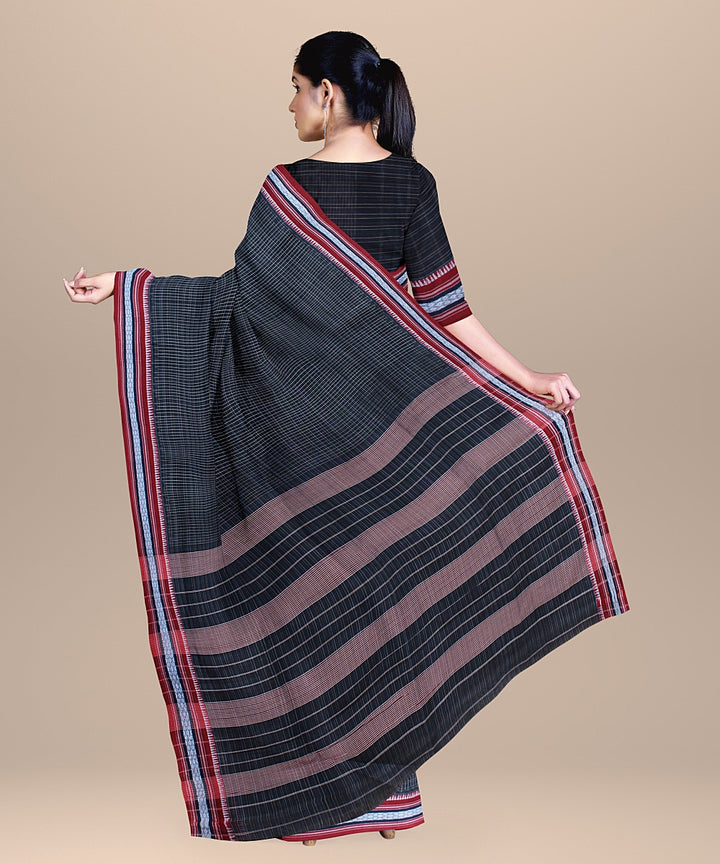 Navy blue red handwoven narayanapet cotton saree