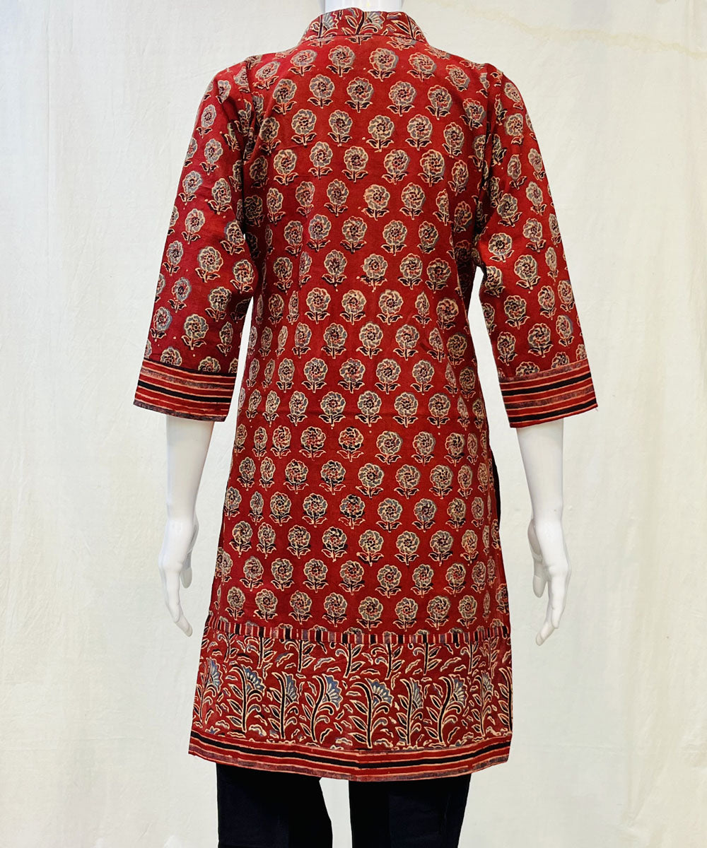 Red cotton ajrakh hand block printed short kurti