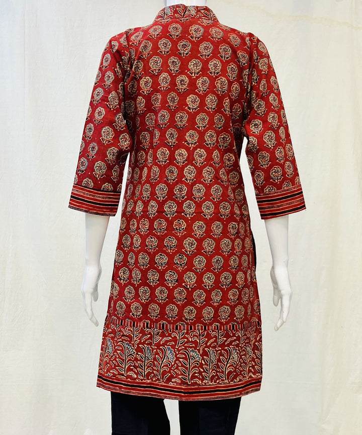 Red cotton ajrakh hand block printed short kurti