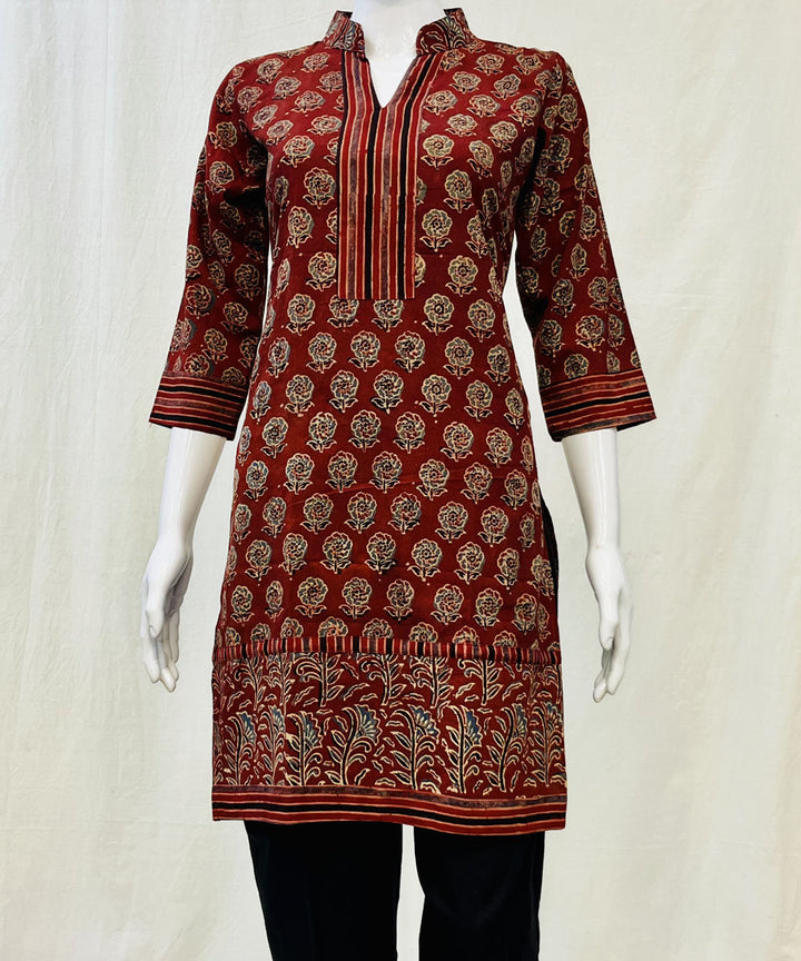 Red cotton ajrakh hand block printed short kurti