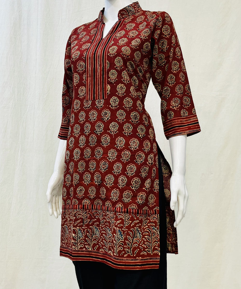 Red cotton ajrakh hand block printed short kurti
