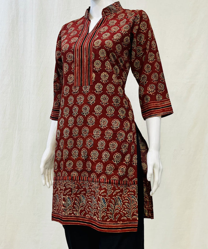 Red cotton ajrakh hand block printed short kurti