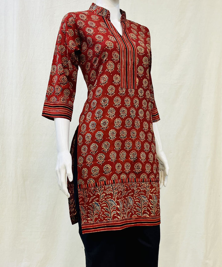 Red cotton ajrakh hand block printed short kurti