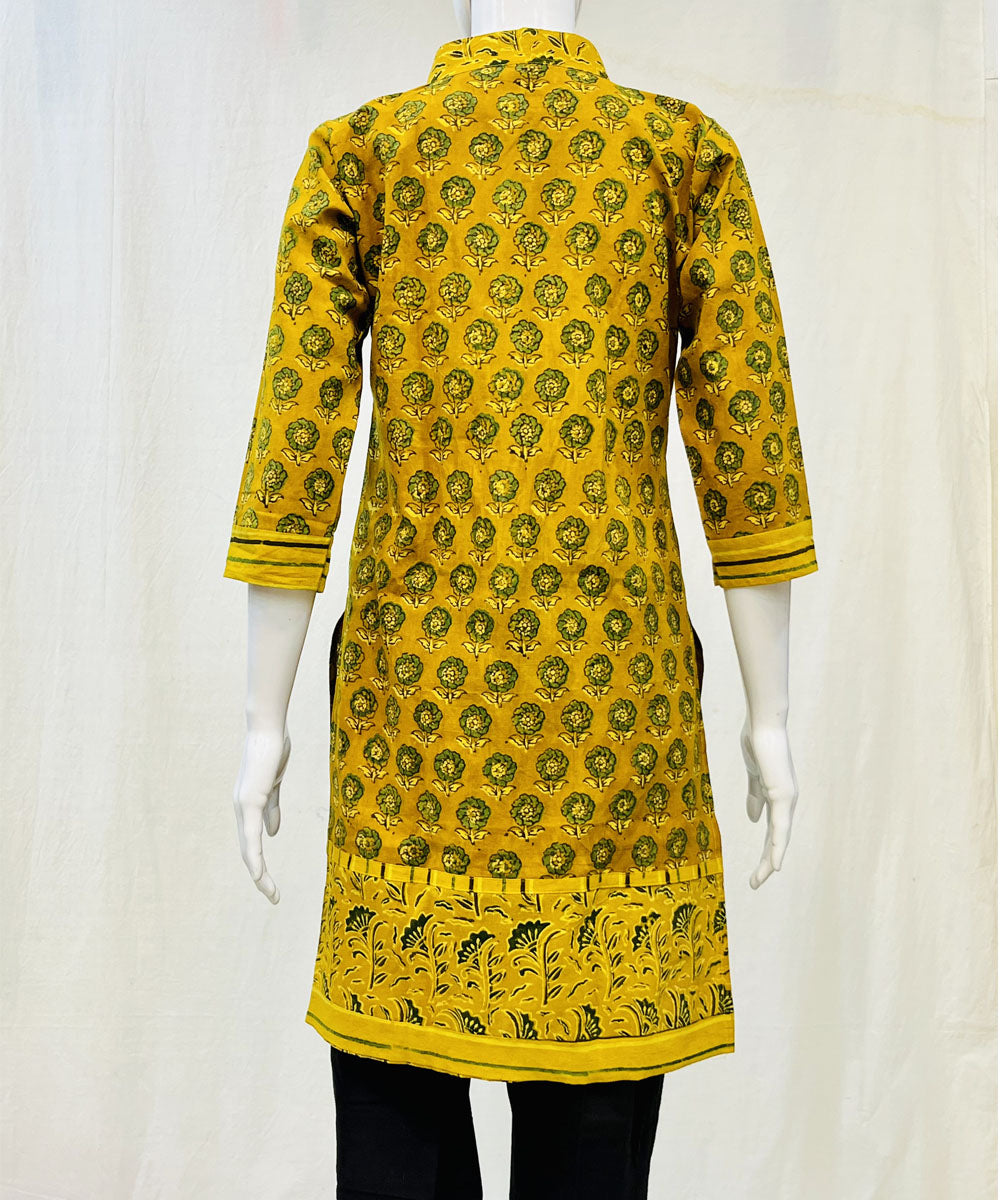 Mustard cotton ajrakh hand block printed short kurti