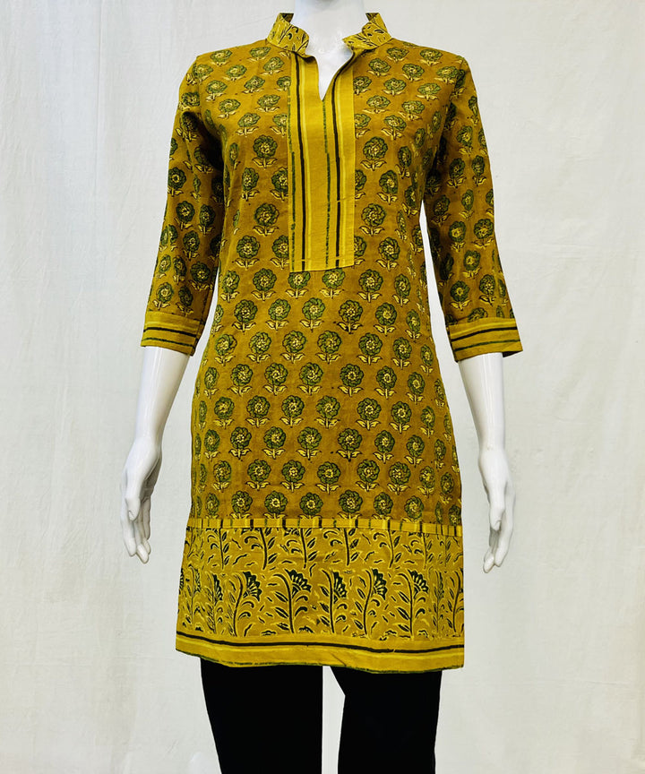 Mustard cotton ajrakh hand block printed short kurti