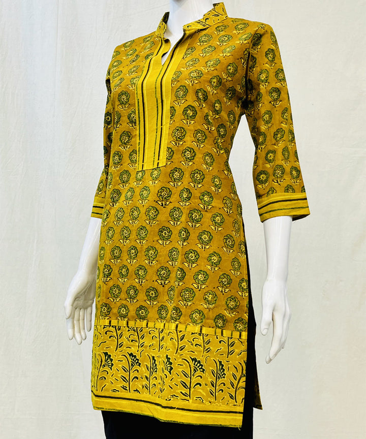 Mustard cotton ajrakh hand block printed short kurti