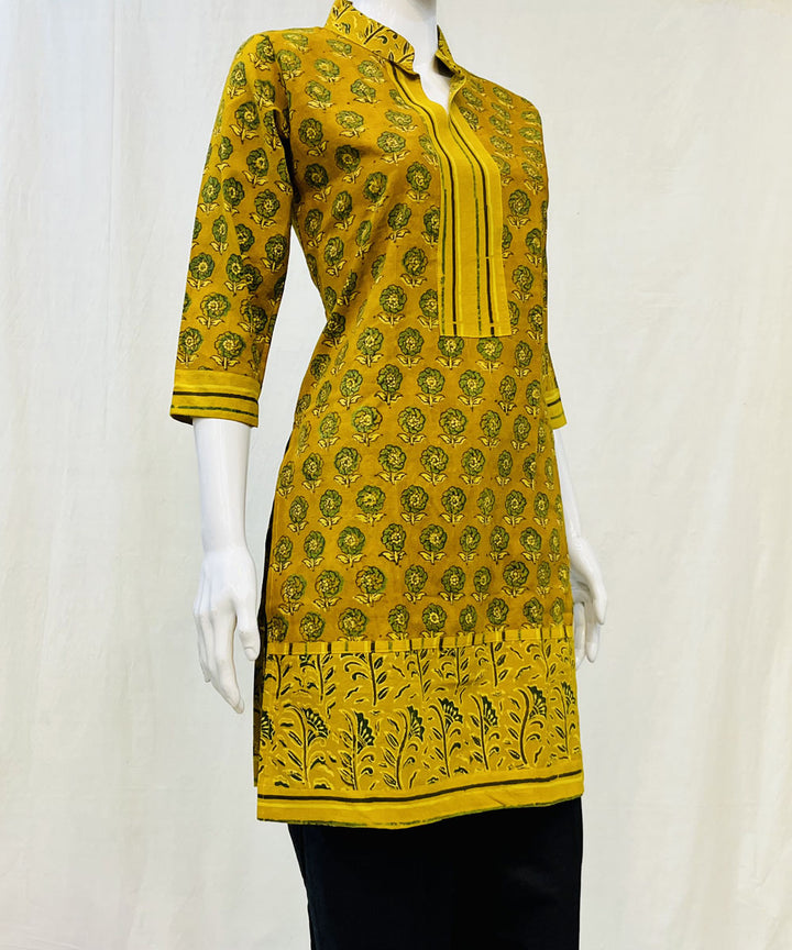Mustard cotton ajrakh hand block printed short kurti