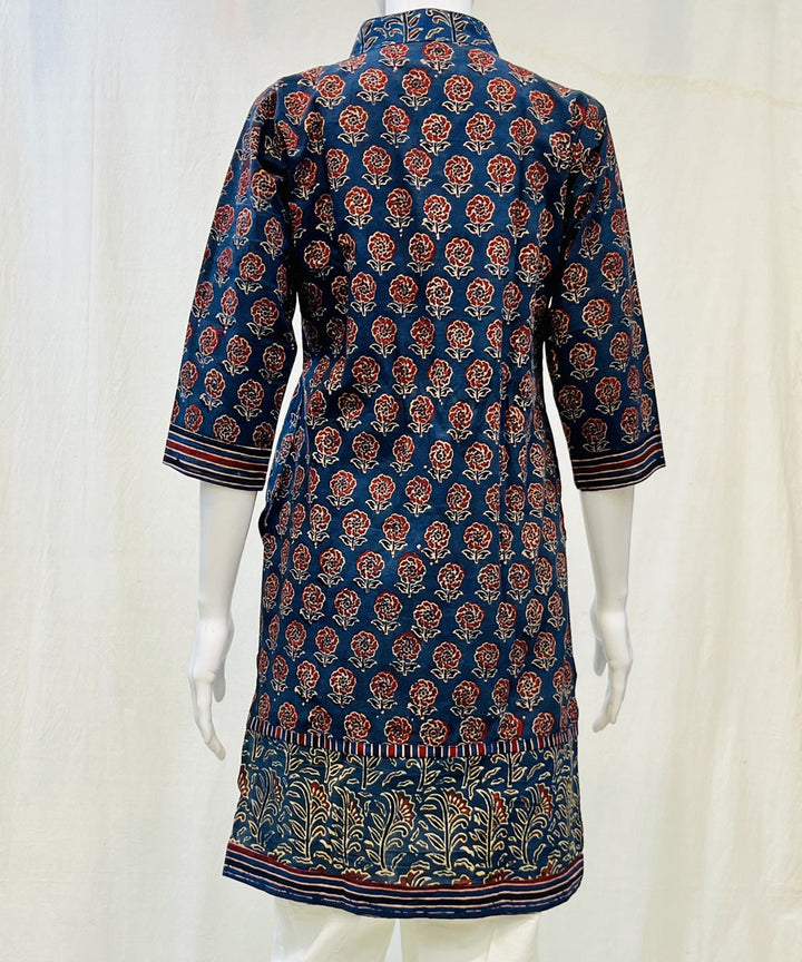 Blue cotton ajrakh hand block printed short kurti