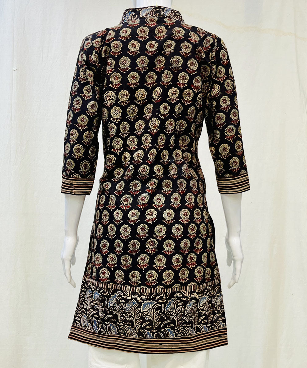 Black cotton ajrakh hand block printed short kurti
