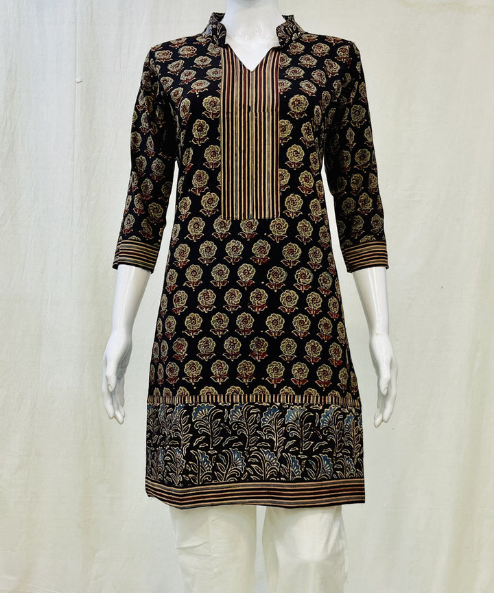 Black cotton ajrakh hand block printed short kurti