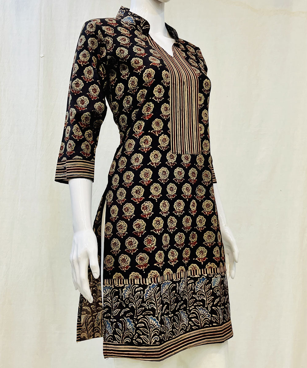 Black cotton ajrakh hand block printed short kurti