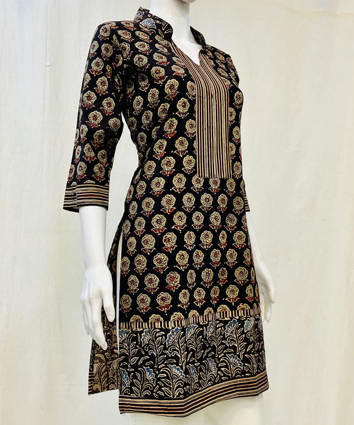 Black cotton ajrakh hand block printed short kurti