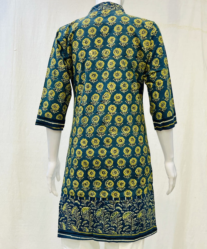 Bottle green cotton ajrakh hand block printed kurti