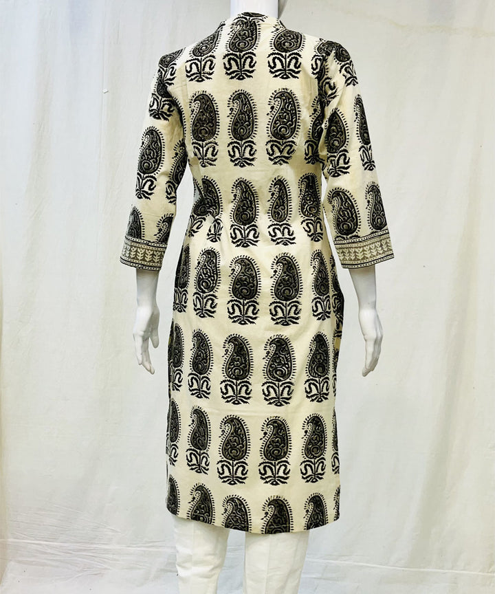 Black white cotton kalamkari hand block printed kurti