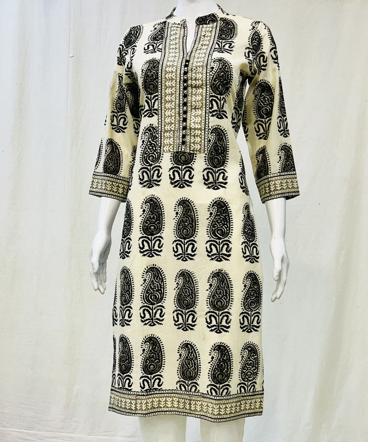 Black white cotton kalamkari hand block printed kurti