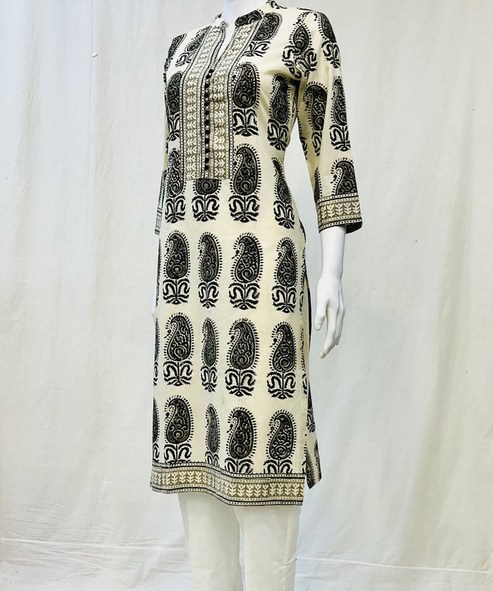 Black white cotton kalamkari hand block printed kurti