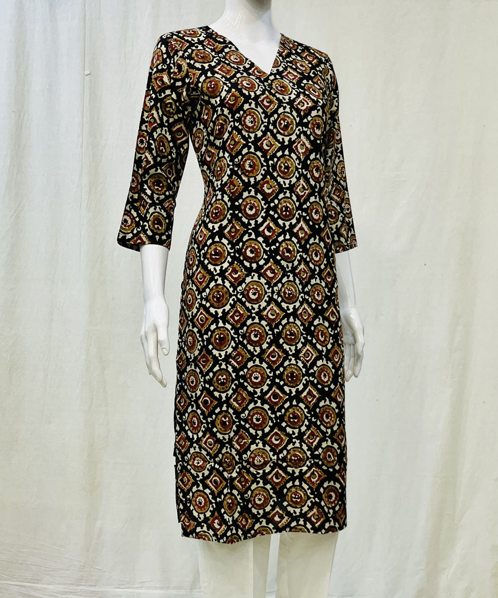 Red black cotton kalamkari kurti