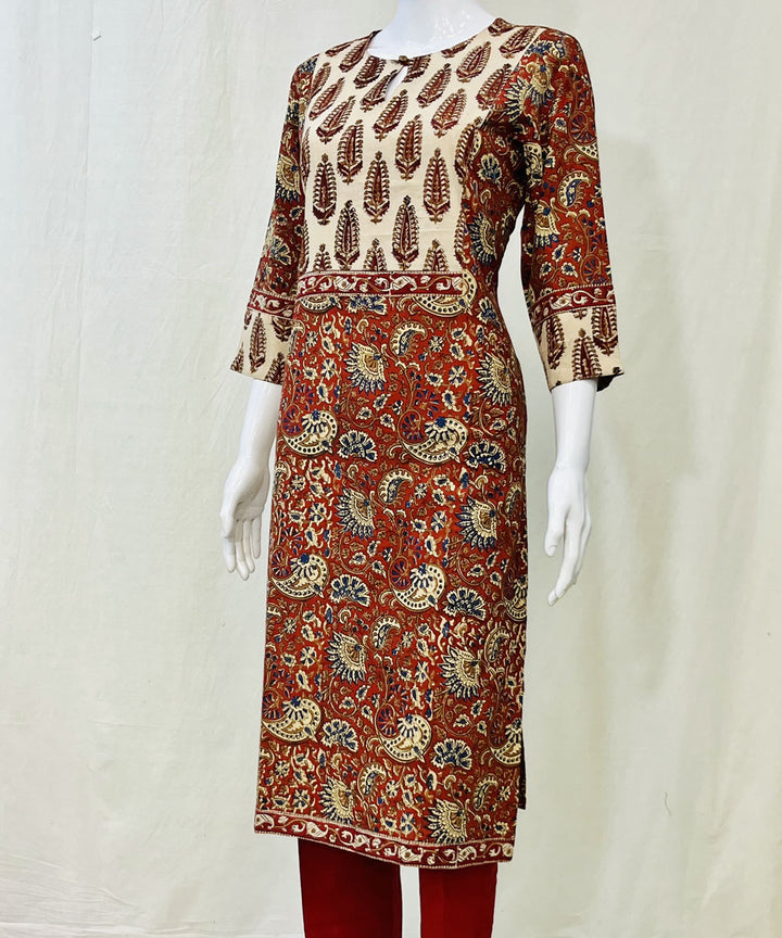 Kalamkari red pure mul cotton kalamkari kurti