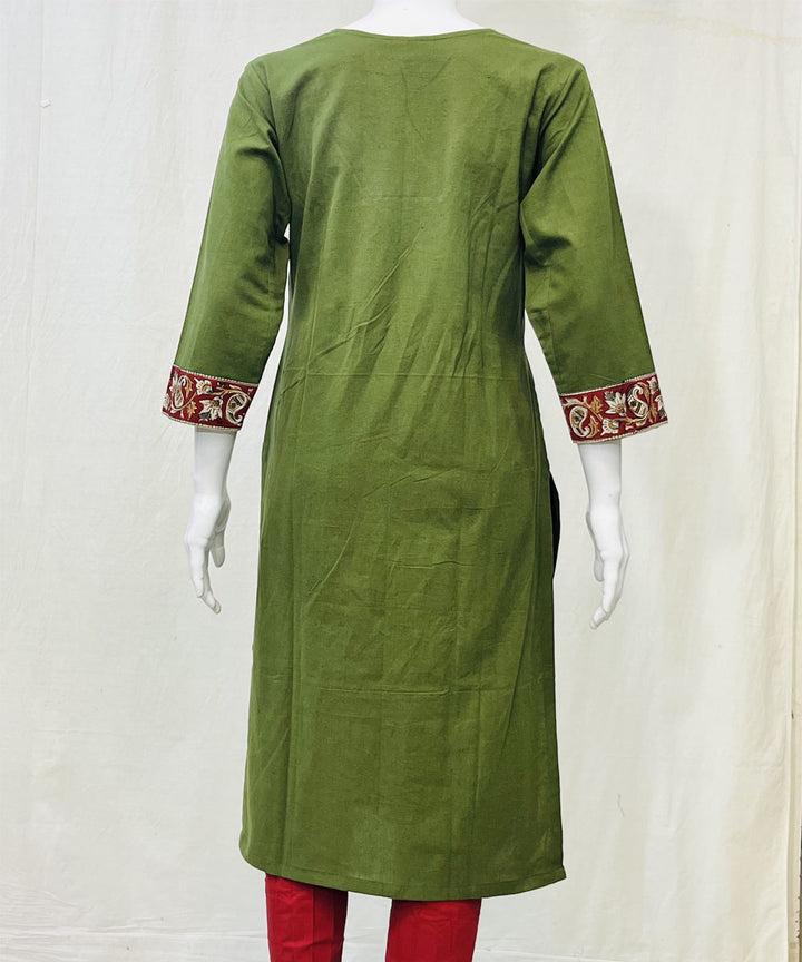 Olive green cotton khadi flex plain kurti