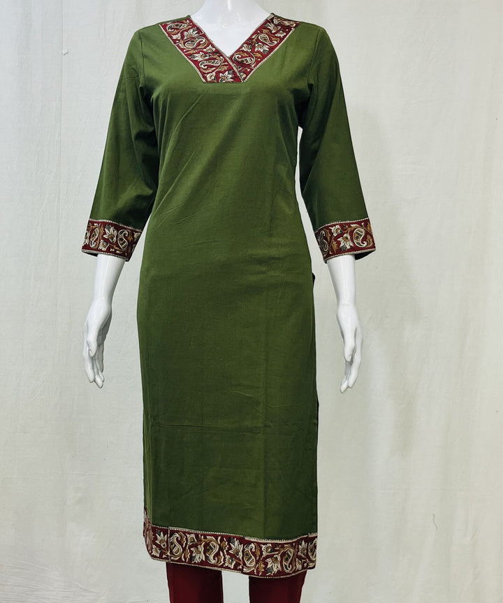 Olive green cotton khadi flex plain kurti