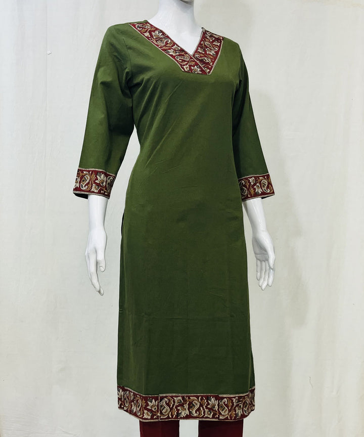 Olive green cotton khadi flex plain kurti