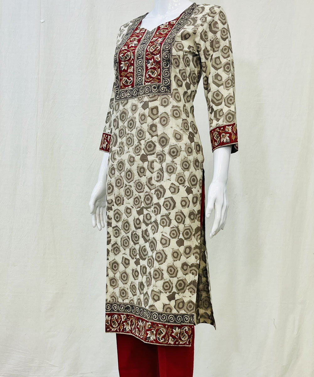 Grey maroon cotton kashish print kurti