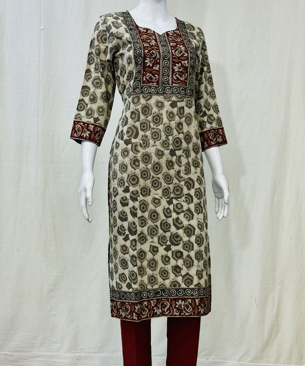 Grey maroon cotton kashish print kurti