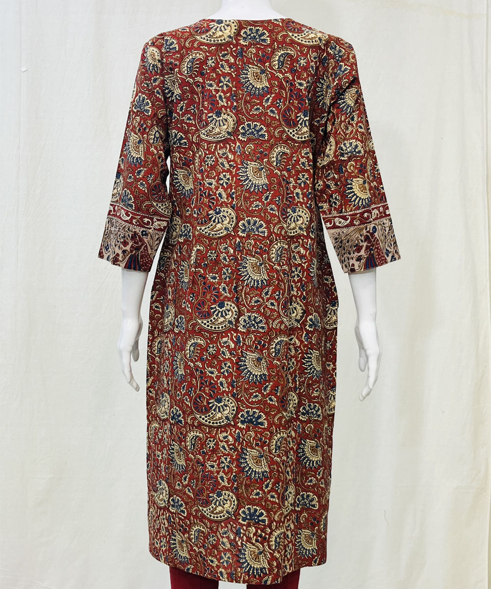 Red cotton handprinted kalamkari kurti