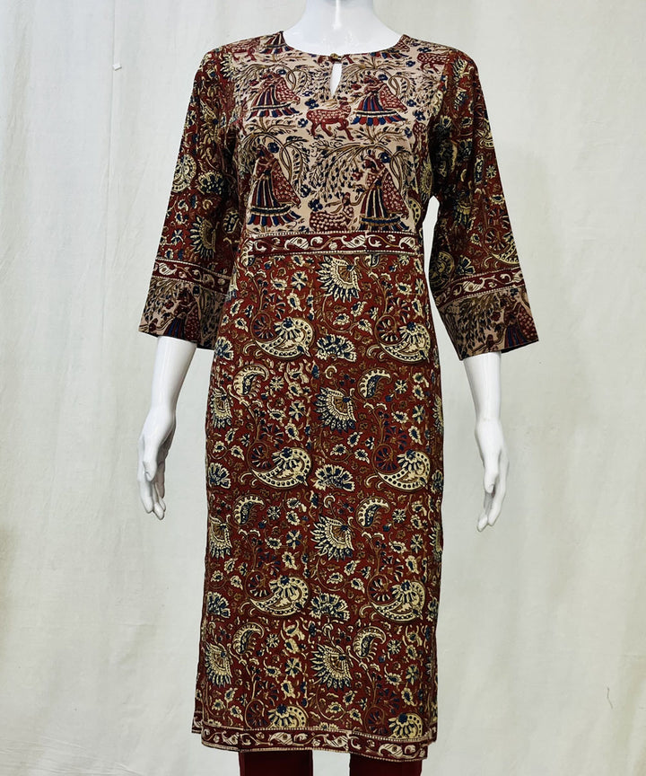 Red cotton handprinted kalamkari kurti